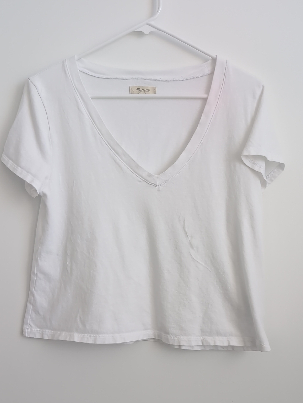 Madewell Cropped V-neck T-shirt White Size Small